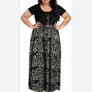Nemidor Chic black short-sleeve top and a leopard animal print skirt maxi dress